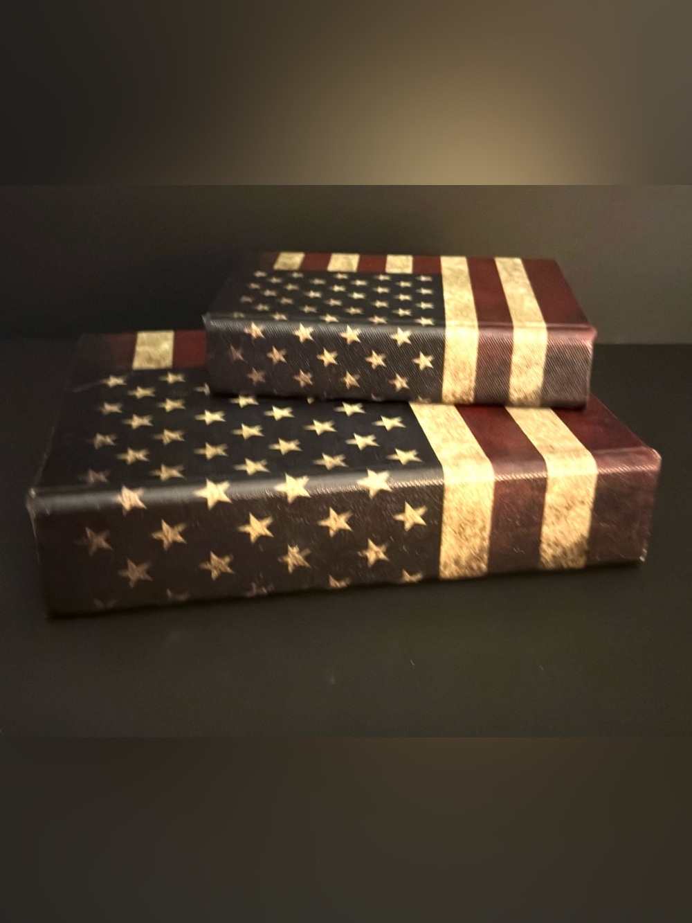 New (no tags) 2 Patriotic Hidden Flag Design Boxes Home Decor